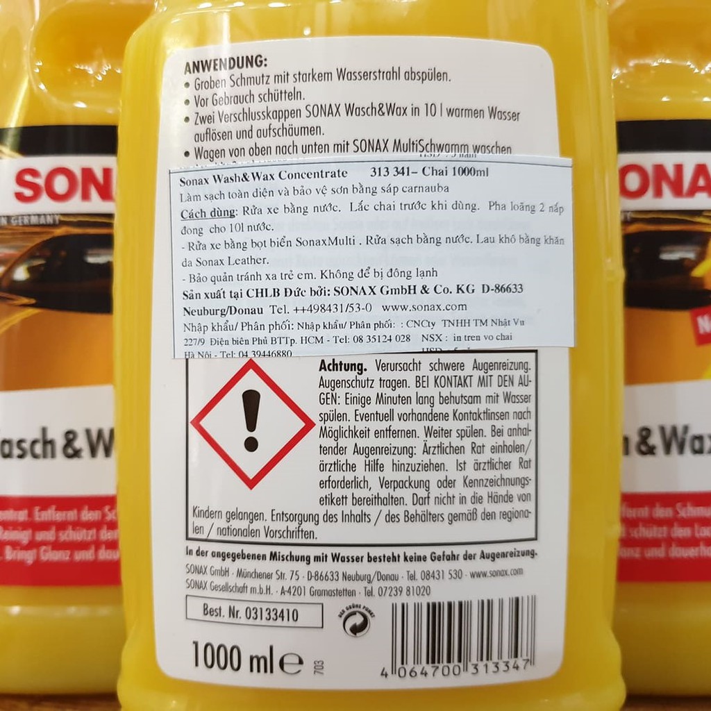 [HCM]Nước Rửa Xe 2:1 Sonax Wash & Wax (Rửa & Wax Bóng Sơn) 1000Ml