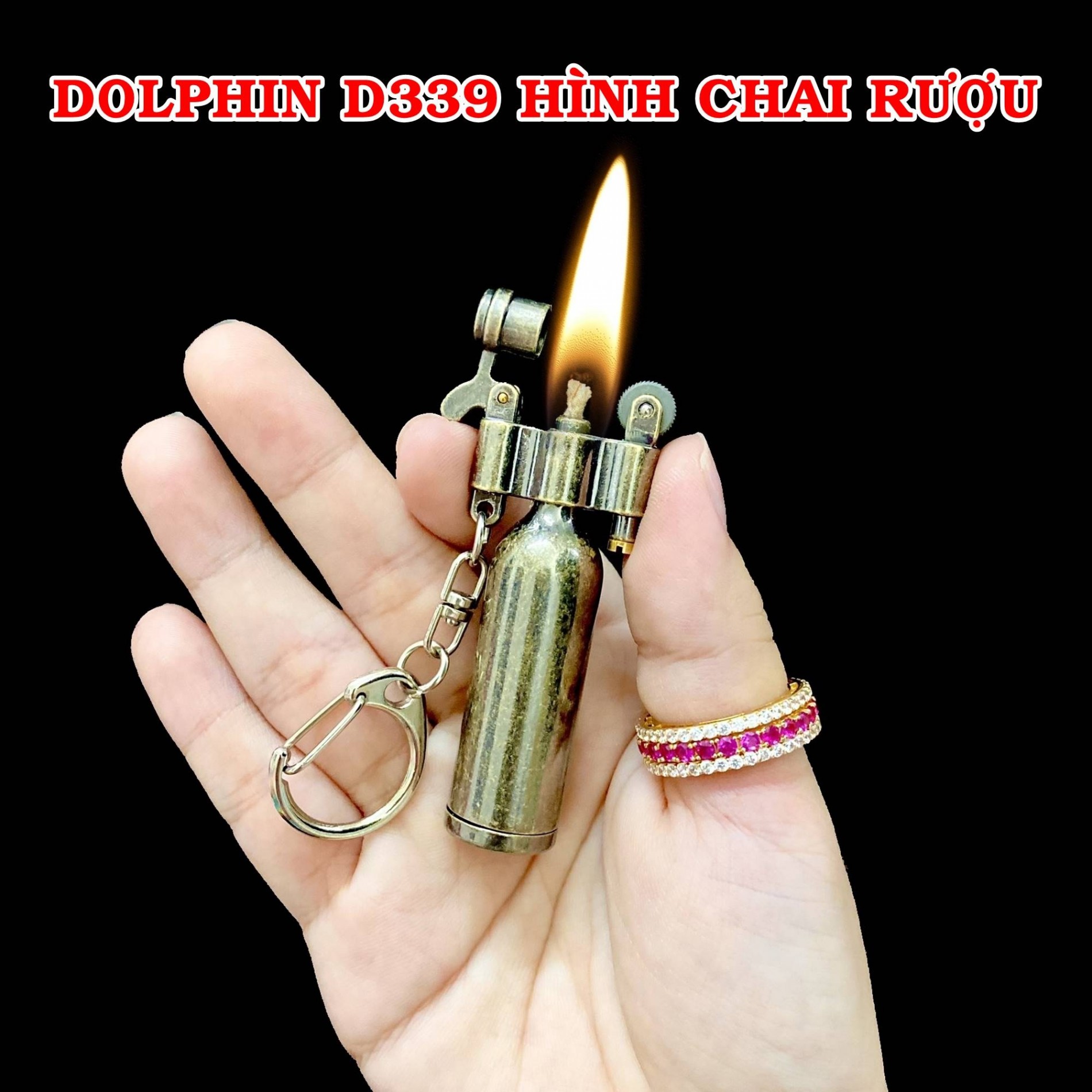BẬT LỬA - MÓC KHÓA DOLPHIN HÌNH CHAI RƯỢU D339 XĂNG ĐÁ CỔ - (XÀI XĂNG)