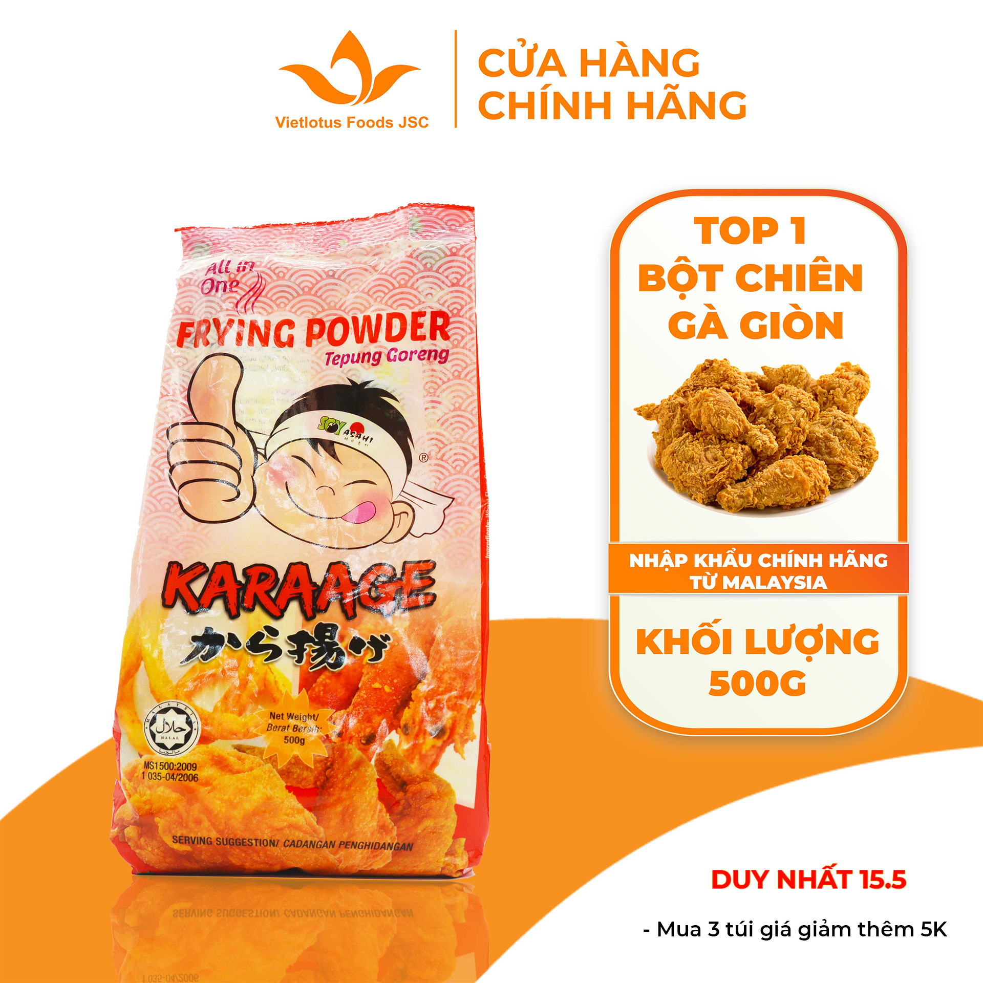 Bột Chiên Gà Giòn KFC Karaage túi 500g - Bột chiên đa năng (Chiên gà, thịt heo, hải sản, khoai rau củ...) Nhập khẩu chính hãng Malaysia