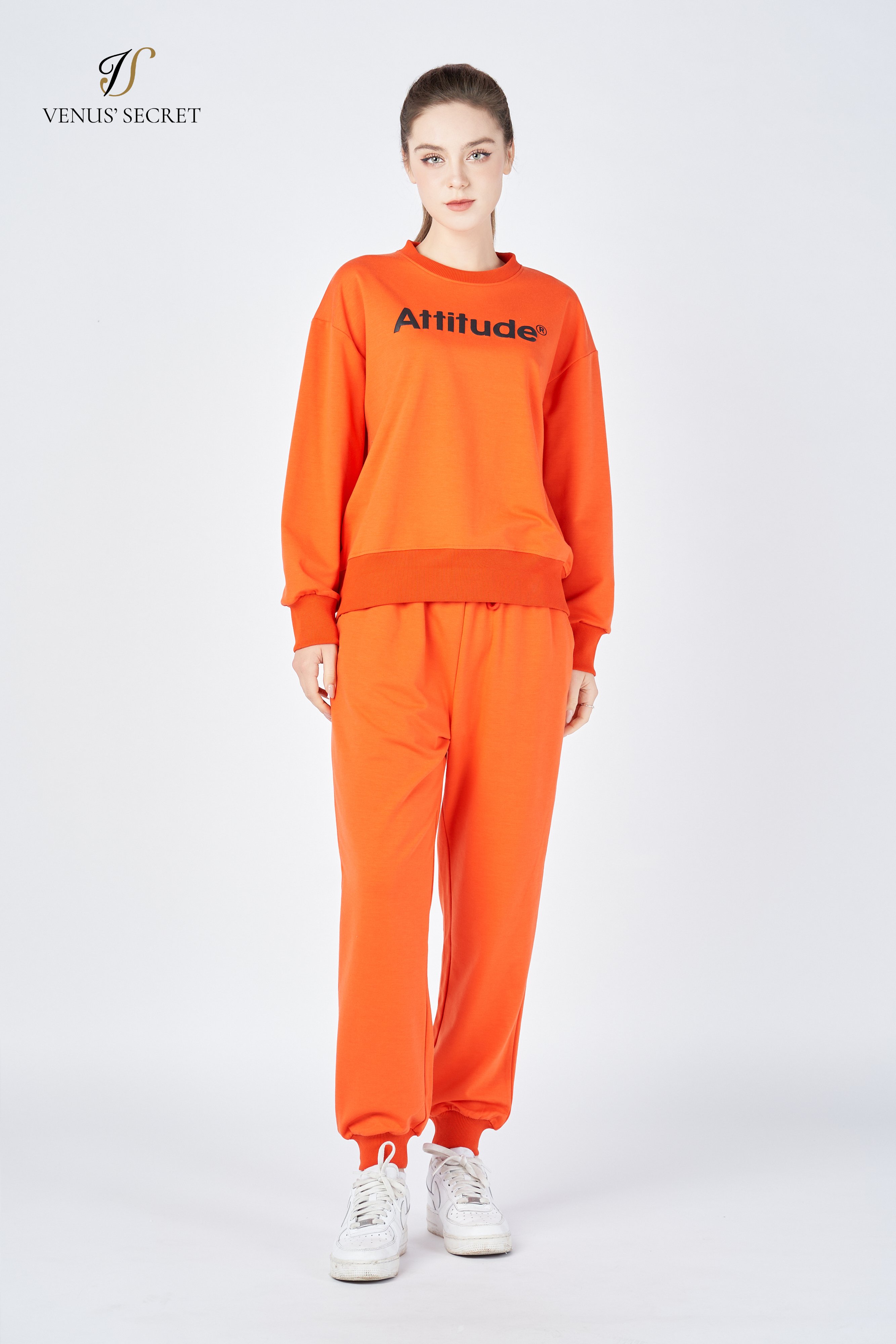 Set nỉ quần dài in nổi Attitude màu cam