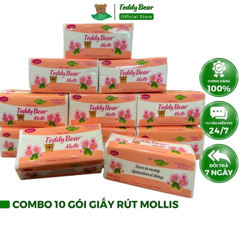 Combo Giấy Rút 10 Gói TEDDY BEAR Mollis Mềm Mịn