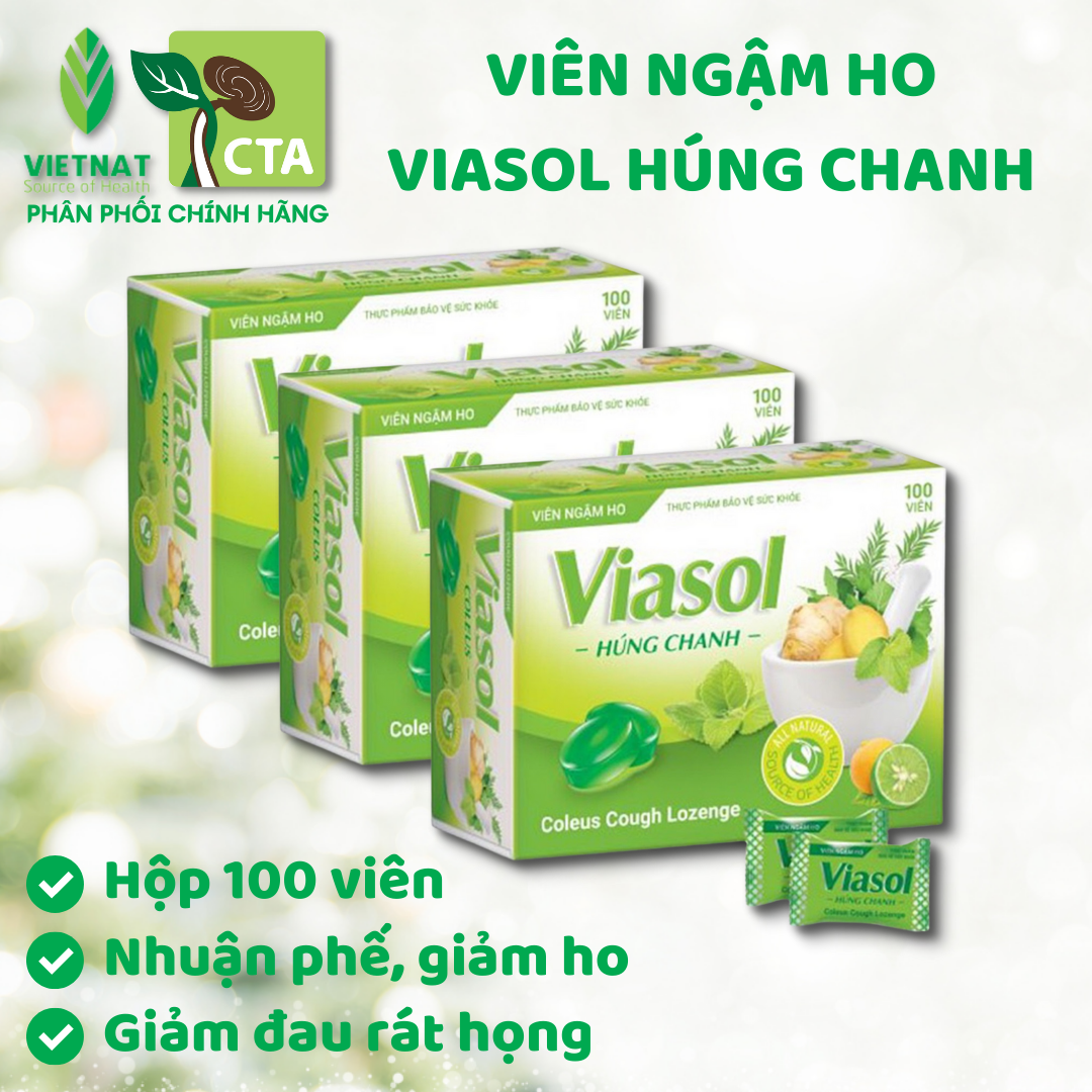 Combo 3 Hộp Viên ngậm húng chanh Viasol thảo mộc Vietnat hổ trợ giảm ho -