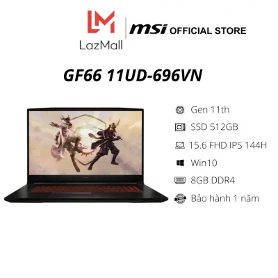 Laptop MSI Gaming Katana GF66 11UD-696VN (I7-11800H Gen 11th | 8GB DDR4 | SSD 512GB PCle | VGA RTX 3050Ti 4GB | 15.6 FHD IPS 144Hz | Win10| Black) - Hàng Chính Hãng - Bảo hành 1 năm