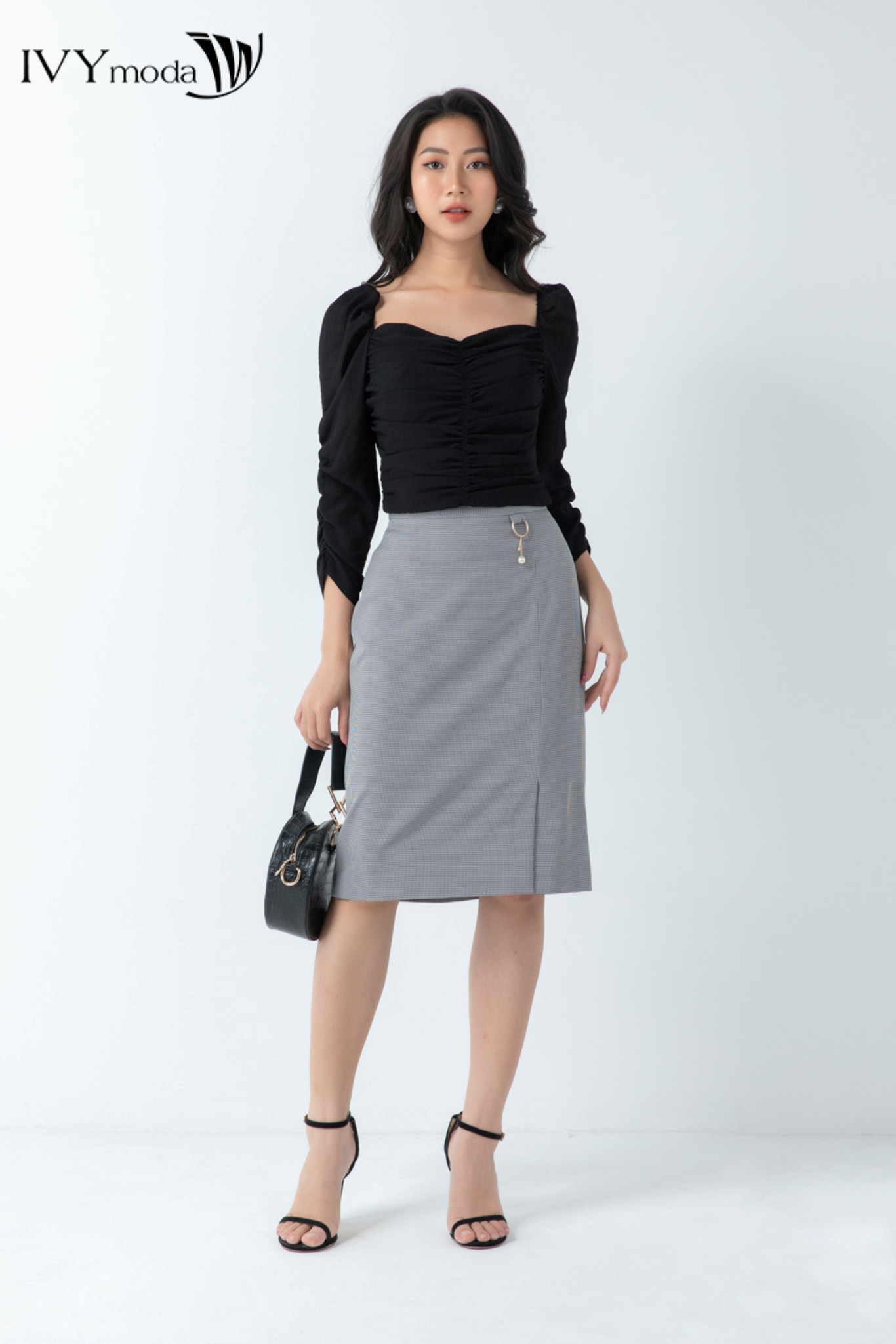 Chân váy kẻ bút chì (không kèm phụ kiện) IVY moda MS 30M6808