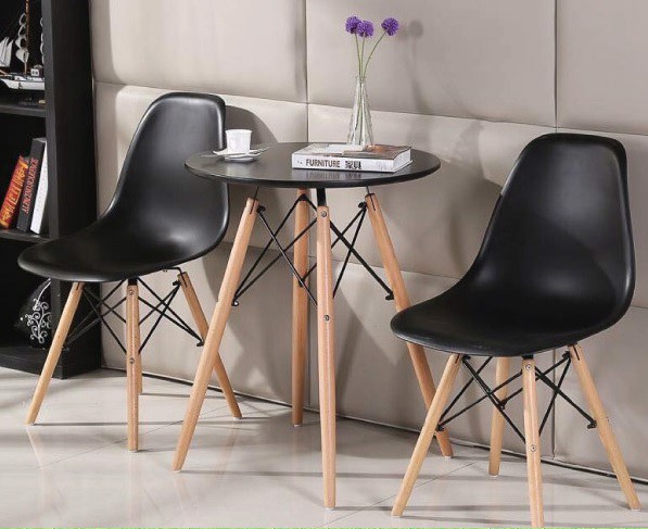 Bàn tròn Eames chân đan , mặt gỗ phủ composite cao cấp , Phong cách Scandinavian