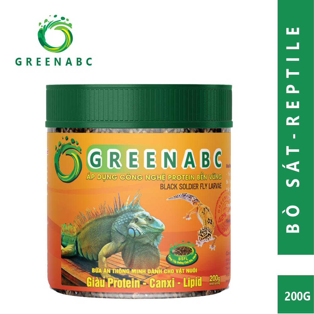 Thức ăn bò sát Rồng Nam Mỹ, Rồng Úc, Iguana GREENABC - Bổ sung dinh dưỡng giúp tăng trưởng nhanh, lên màu đẹp, phòng chống MBD, teo đuôi – Hộp 200g