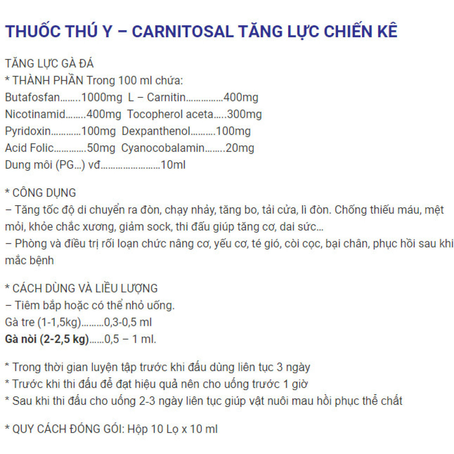 Tăng lực gà đá CARNITOSAL chai 10ml