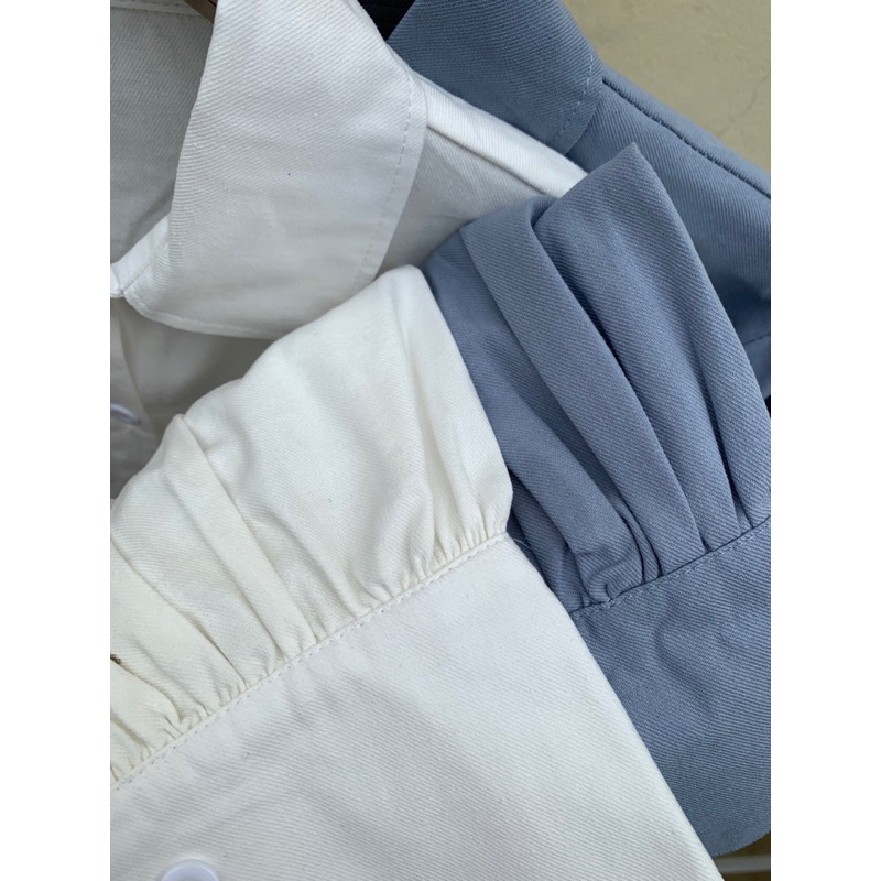 áo sơ mi croptop 2 màu xanh trắng