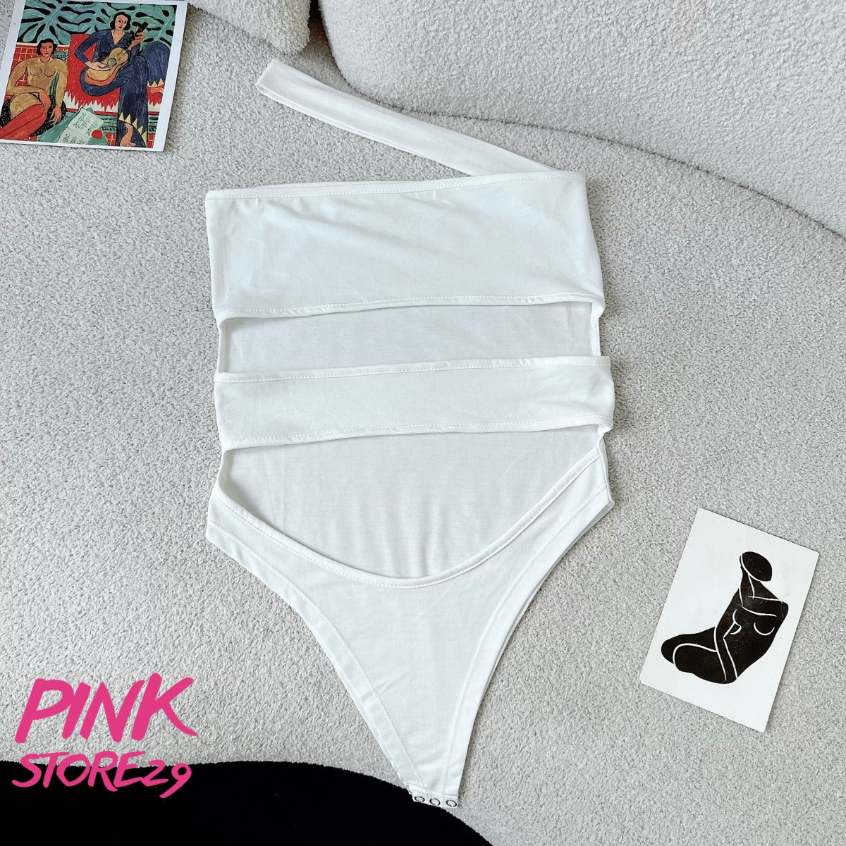 Áo body suit kiểu khoét thân pinkstore29 phối dây cổ lệch vai gợi cảm a5875