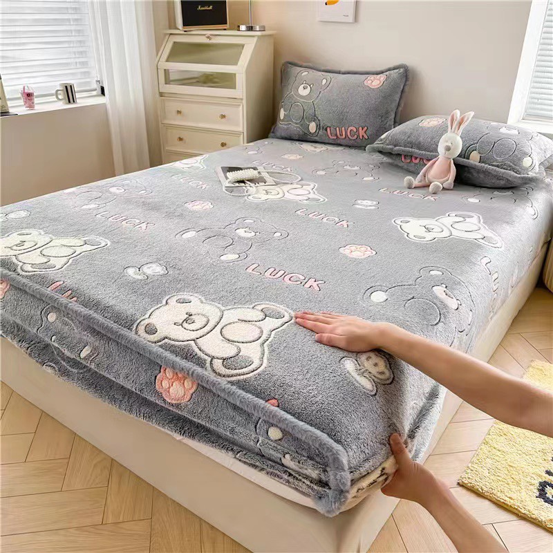 Bộ ga gối nỉ tuyết bo chun bọc đệm hàng dày loại 1