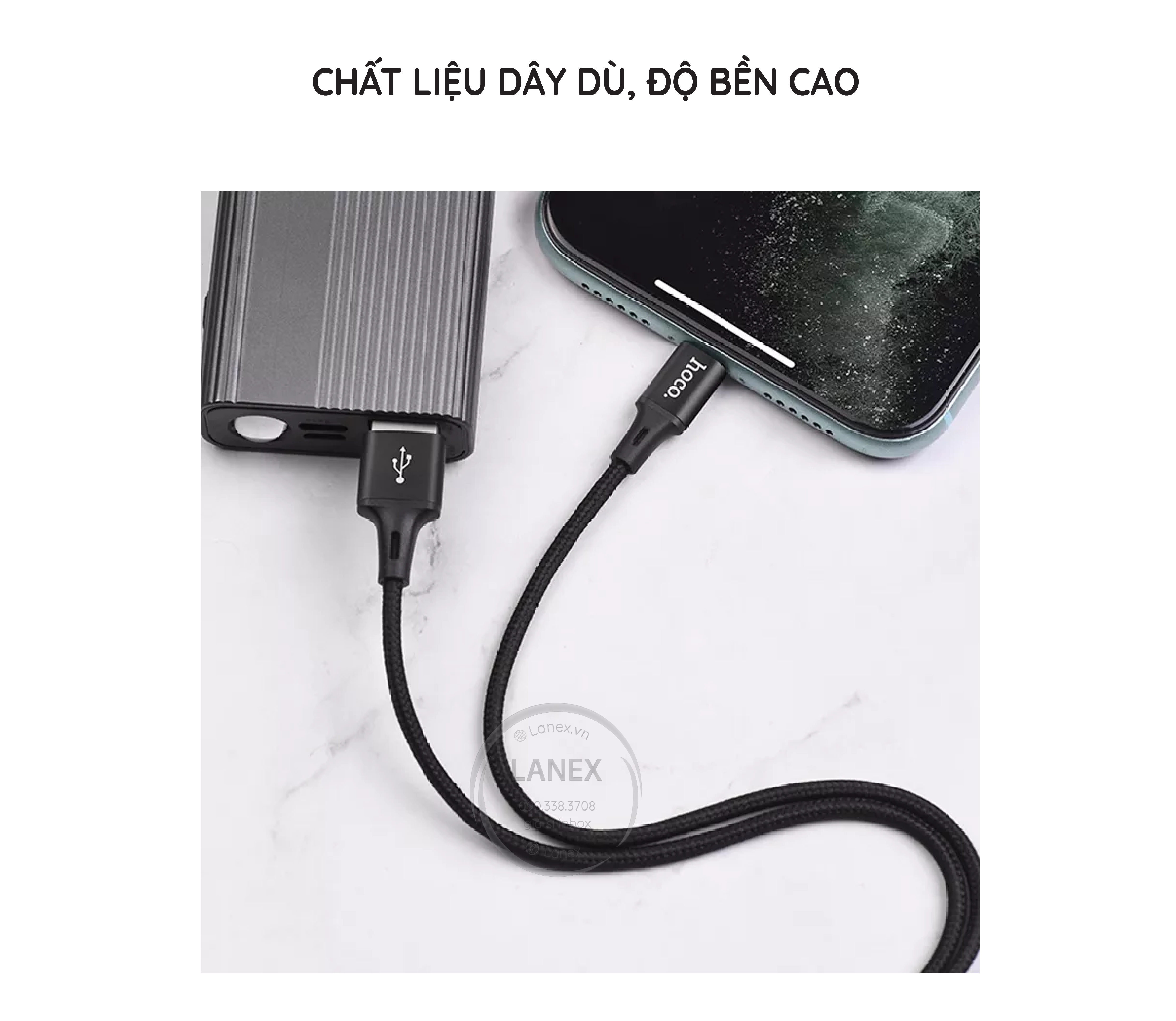 Cáp Sạc Nhanh Hoco Du10 Dây Dù Lightning 3.0a Dài 1.0m