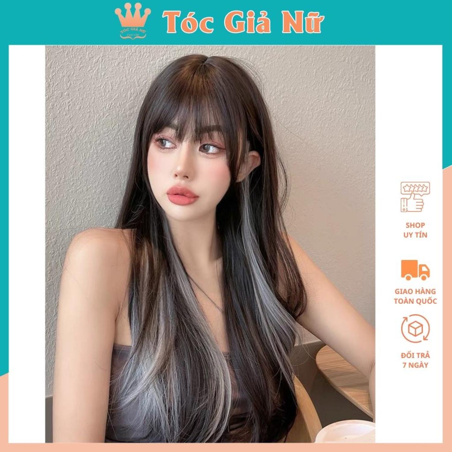 Tóc giả nguyên đầu xoăn dợn đen line khoi' 60cm s1278