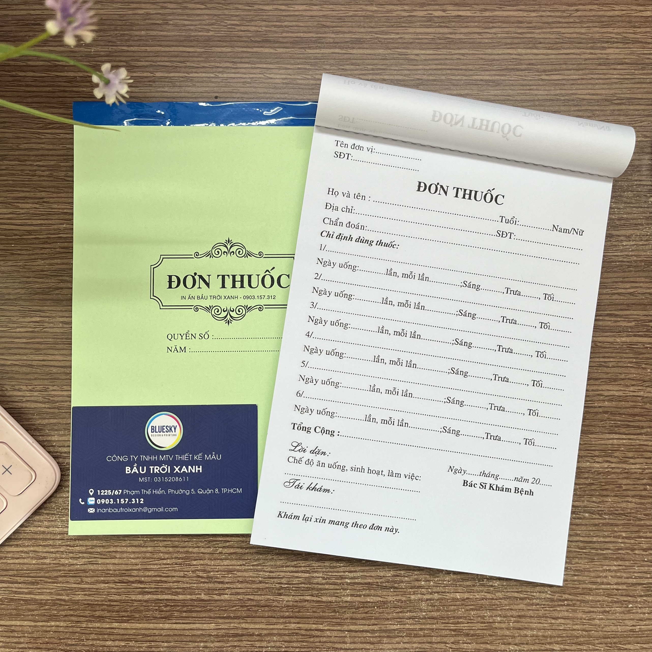 Sổ đơn thuốc (toa thuốc) khổ A5, 100 tờ/quyển