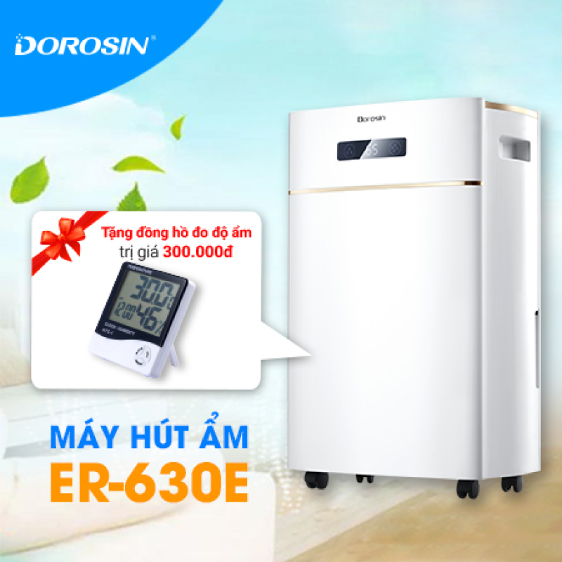 Máy hút ẩm Dorosin ER-630E công suất lớn 30 lít/ngày Tặng Đồng Hồ Đo Nhiệt Độ, Độ Ẩm HTC-01