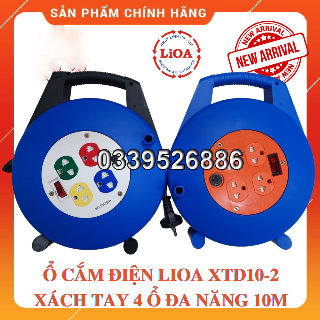 Ổ cắm xách tay lioa dây 10 mét cuộn dây kín tiện dụng xtd10-2-10a hoặc xtd10-2-15a