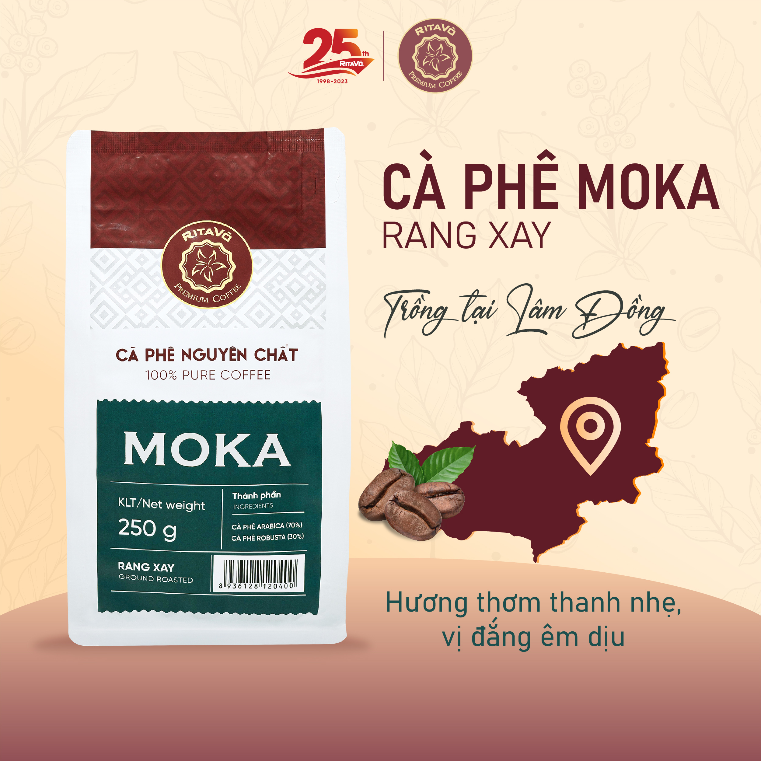 RitaVõ MOKA premium roasted & ground coffee - 100% pure coffee 250g