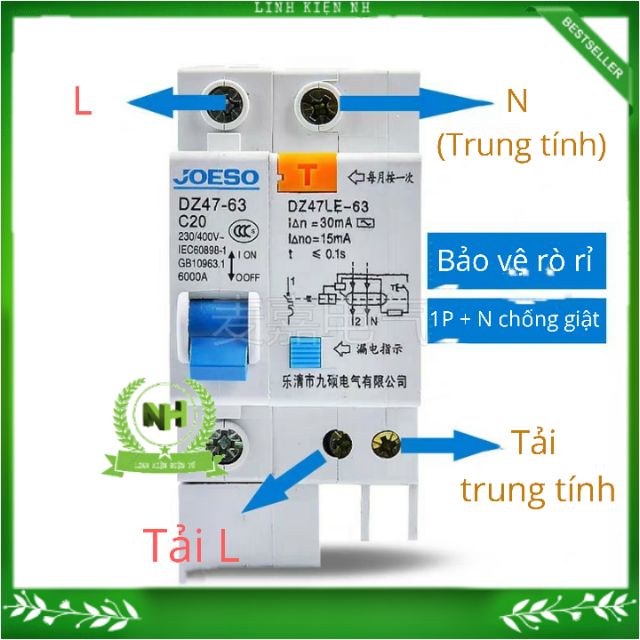 Aptomat chống giật 1Pha DZ47-63