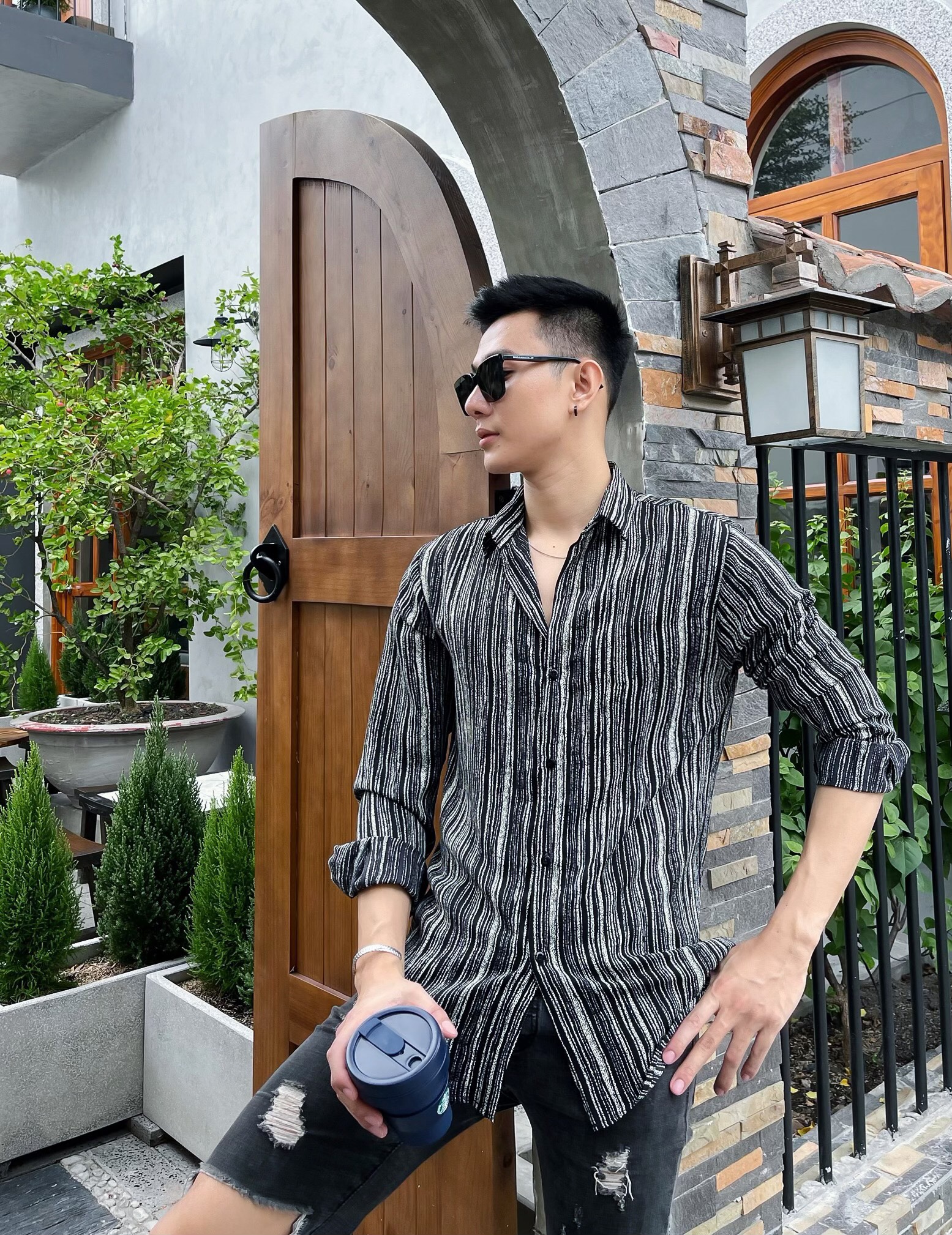 Áo sơ mi lụa form rộng họa tiết S38