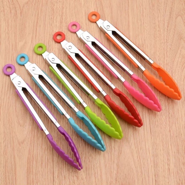 KẸP GẮP Silicone CÁN INOX NHIỀU MÀU GẮP THỨC ĂN / GẮP BÁNH