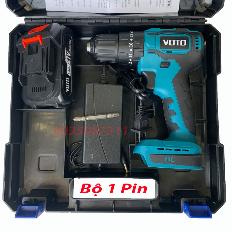Máy khoan pin có búa 21v voto động cơ không chổi than đầu kẹp autolock chân pin makita