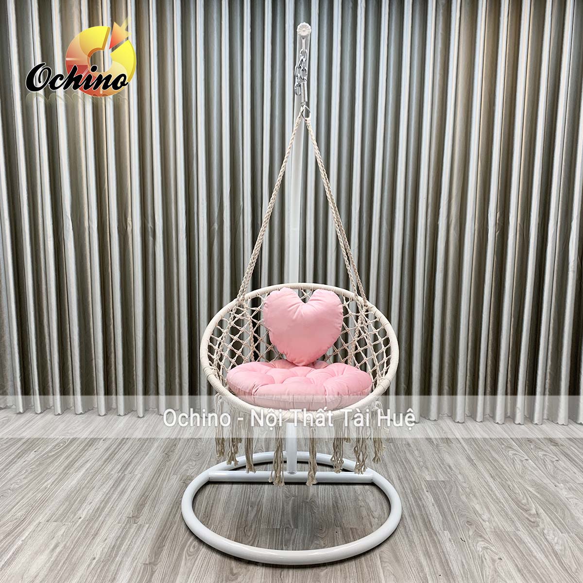 ( FREE SHIP ) Xích Đu Macrame Bắc Âu Đan Dây (Gồm cả Cần Treo và Đệm Gối trái tim)