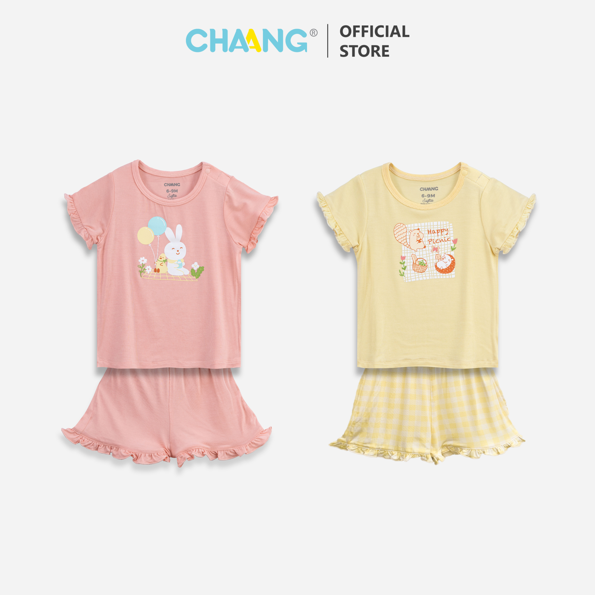 [CHAANG] Bộ quần áo cộc cúc vai bèo Spring Chaang