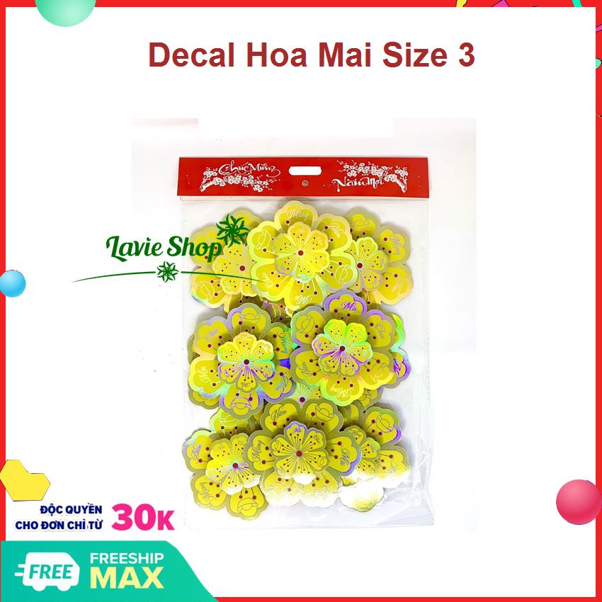 Decal trang trí tết Hoa Mai dán kính