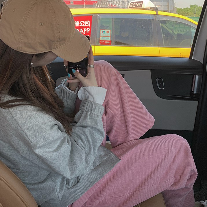 Quần nỉ Nhung tăm Ống Rộnglottes Ulzzang nữ - quần ống suông lưng cao phong cách hàn quốc chất nhung chất siêu ấm