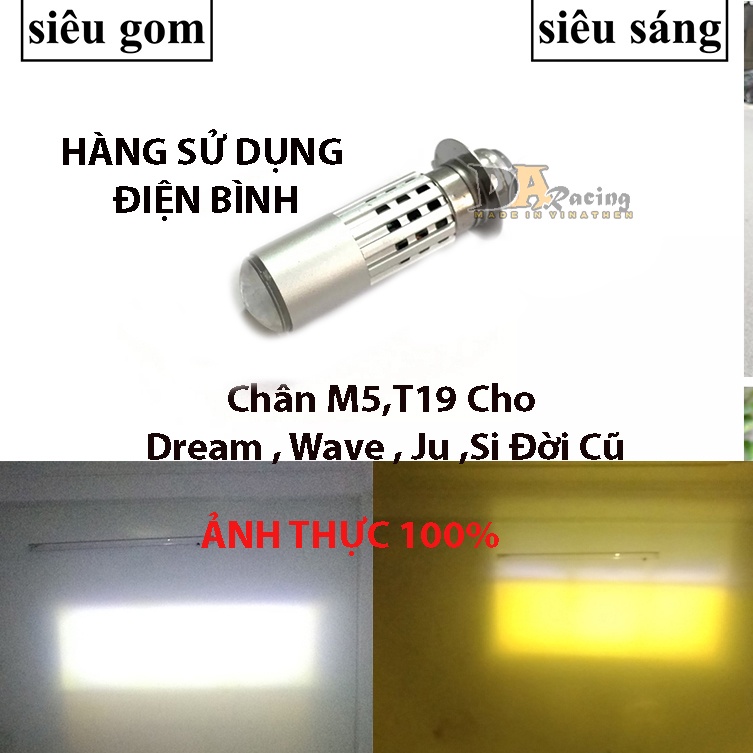Đèn pha led bi cầu mini 2 mầu cos vàng pha trắng