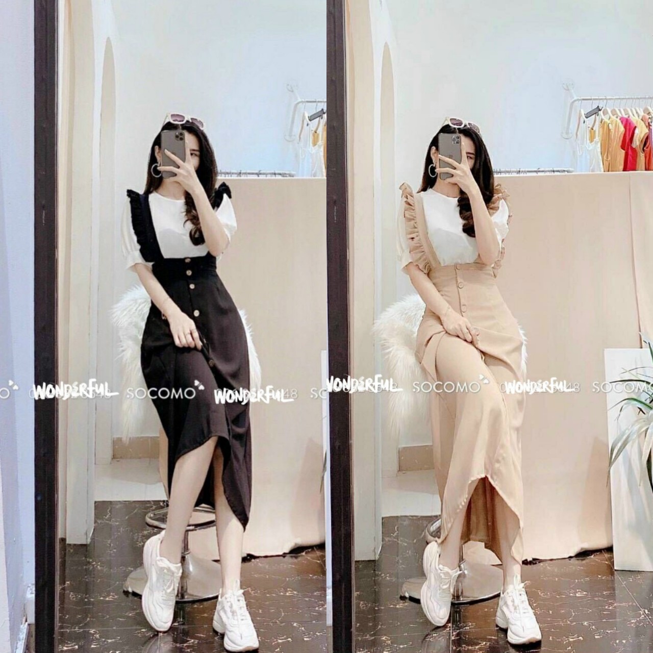 Set đầm yếm nữ áo rời dây dúng siêu xinh [Ảnh thật shop chụp]