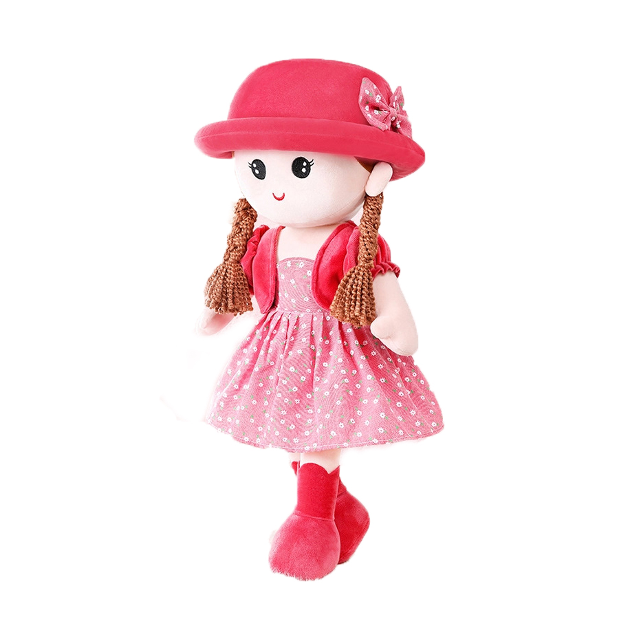 Búp bê bông cô bé đội mũ nhung váy hoa
