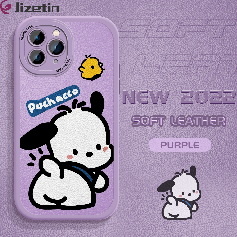 Jizetin phone casing for iphone 11 11 pro 11 pro max 12 12 pro 12 pro max 12 mini 13 13 pro 13 pro max 13 mini slim skin feeling cartoon pochacco leather back casing soft silicone pu leather cover phone case