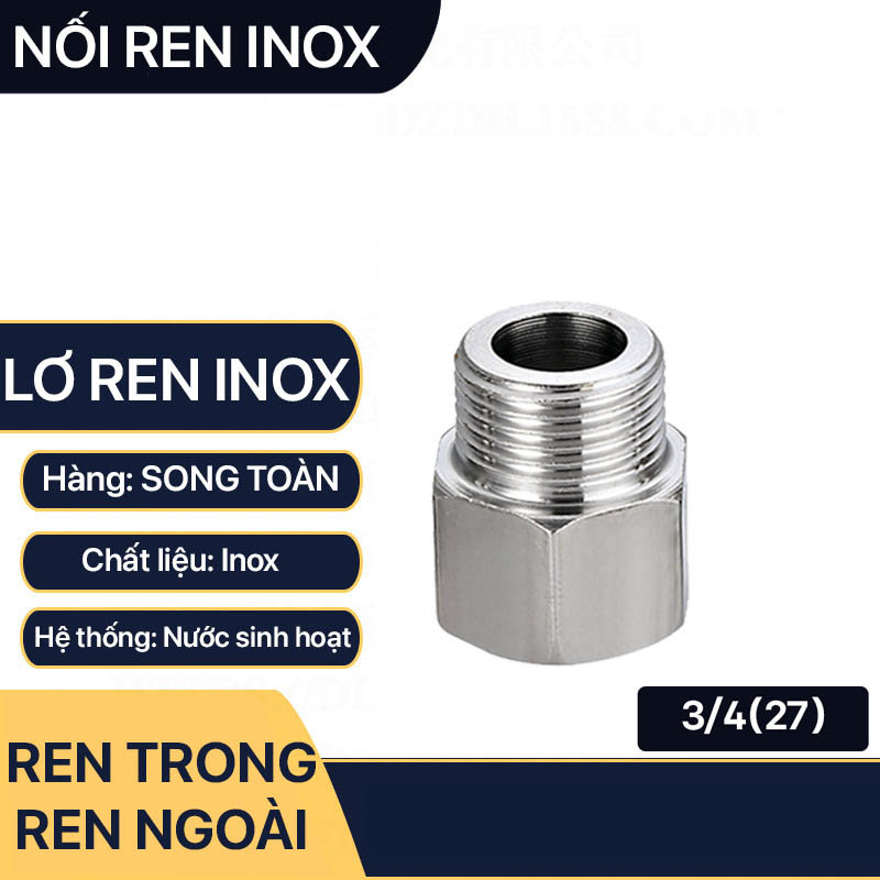 Nối ren trong ren ngoài 27 21 inox, lơ inox 27 21 ren trong ren ngoài