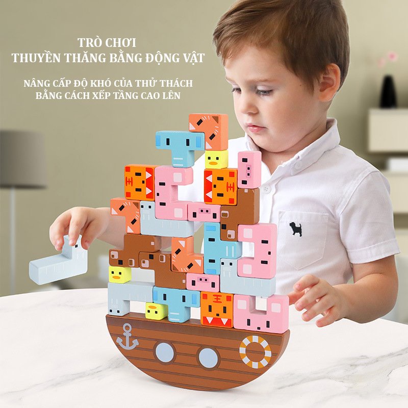 Thuyền cân bằng động vật 3D bằng gỗ