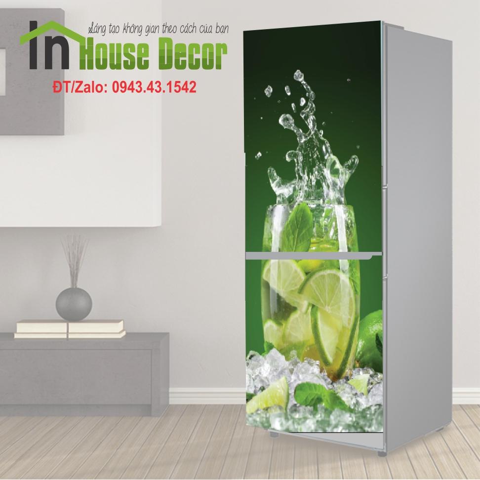 Tranh dán tủ lạnh Decan dán tủ lạnh 3d cốc nước chanh