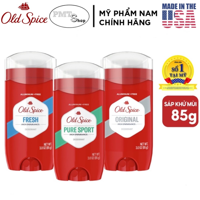 [USA] 1 chai Lăn sáp khử mùi nam Old Spice 85g Pure Sport | Fresh | Original Đỏ (sáp xanh trong) High Endurance - Mỹ