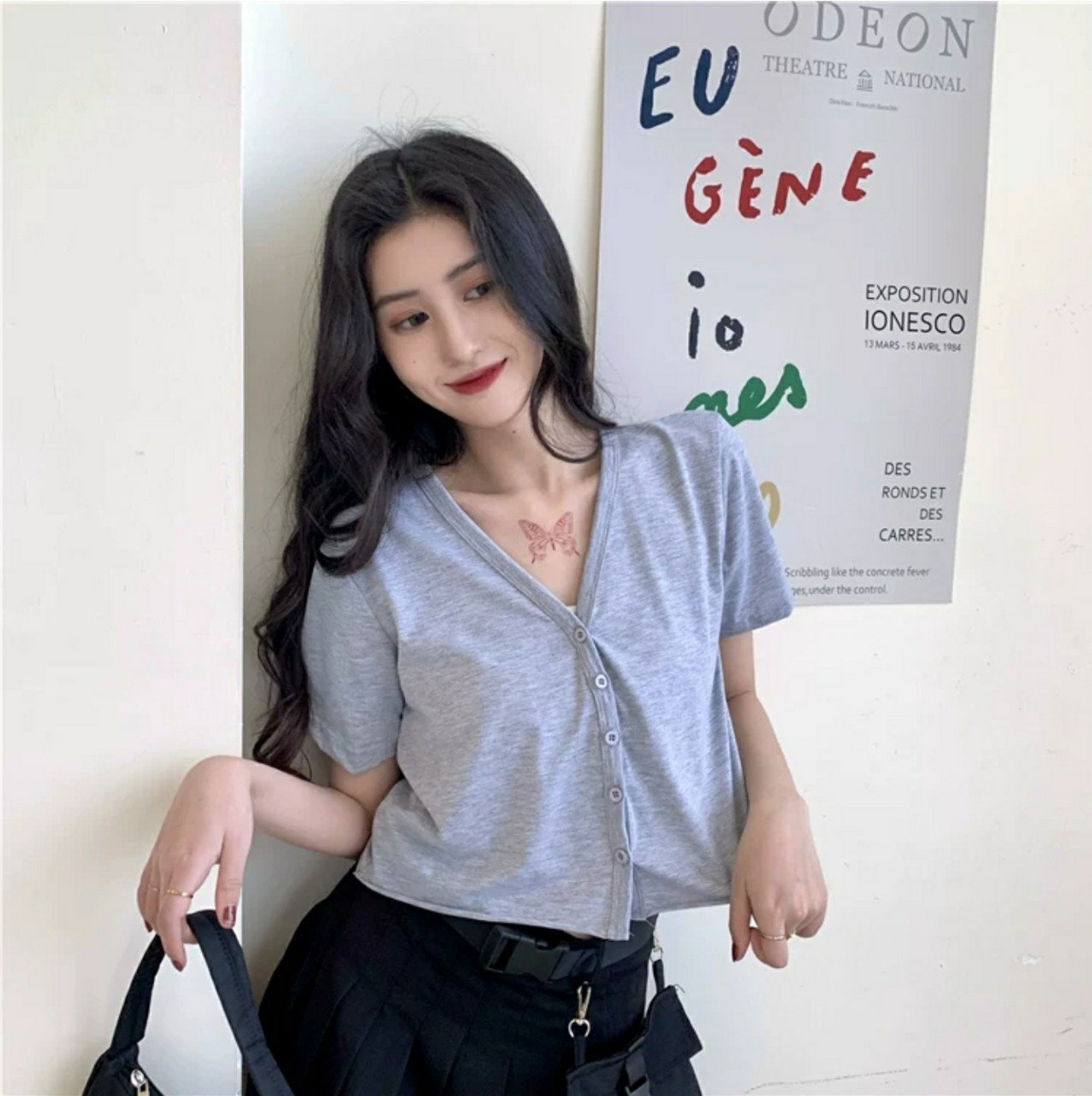 Áo Croptop YUNI Cổ Tim Tay Lỡ Unisex