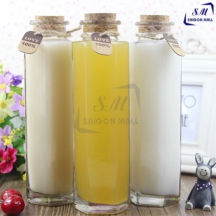 [HCM]Combo 3 chai thủy tinh LỤC GIÁC nút GỖ đựng các nước detox chai hình 6 cạnh 350ml đựng sinh tố đựng loại nước mix đựng sữa hấp dẫn