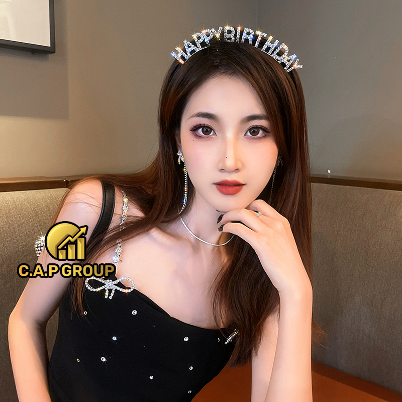Bờm tóc nữ đính đá HAPPY BIRTHDAY sang chảnh cá tính Hàn Quốc