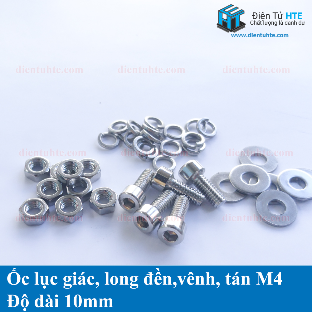 Ốc lục giác M4, kèm long đền, vênh, tán