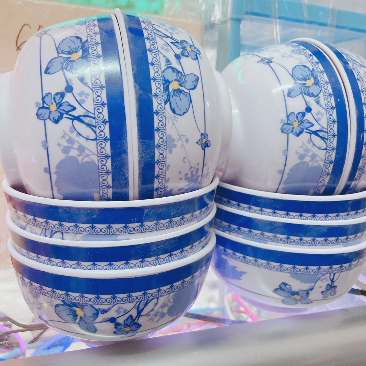Chén Ăn Cơm In BÔng MeLamine Hạn Chế Vở, Chén Nhẹ Dễ Sử Dụng