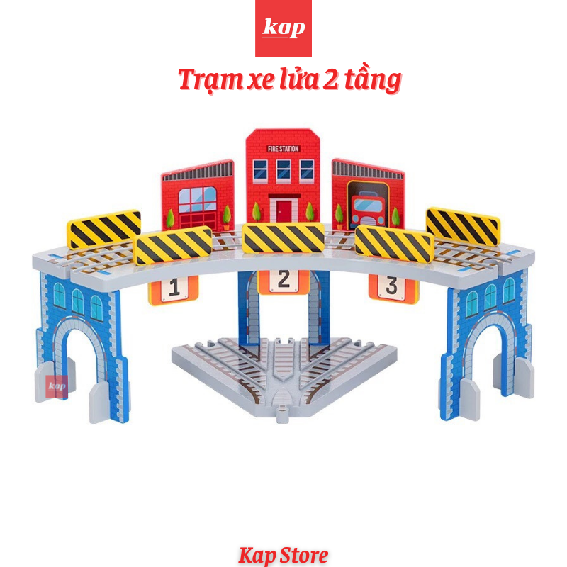 Trạm xe lửa 2 tầng (loại lớn) 17pcs, phụ kiện dành cho mô hình đường ray xe lửa gỗ