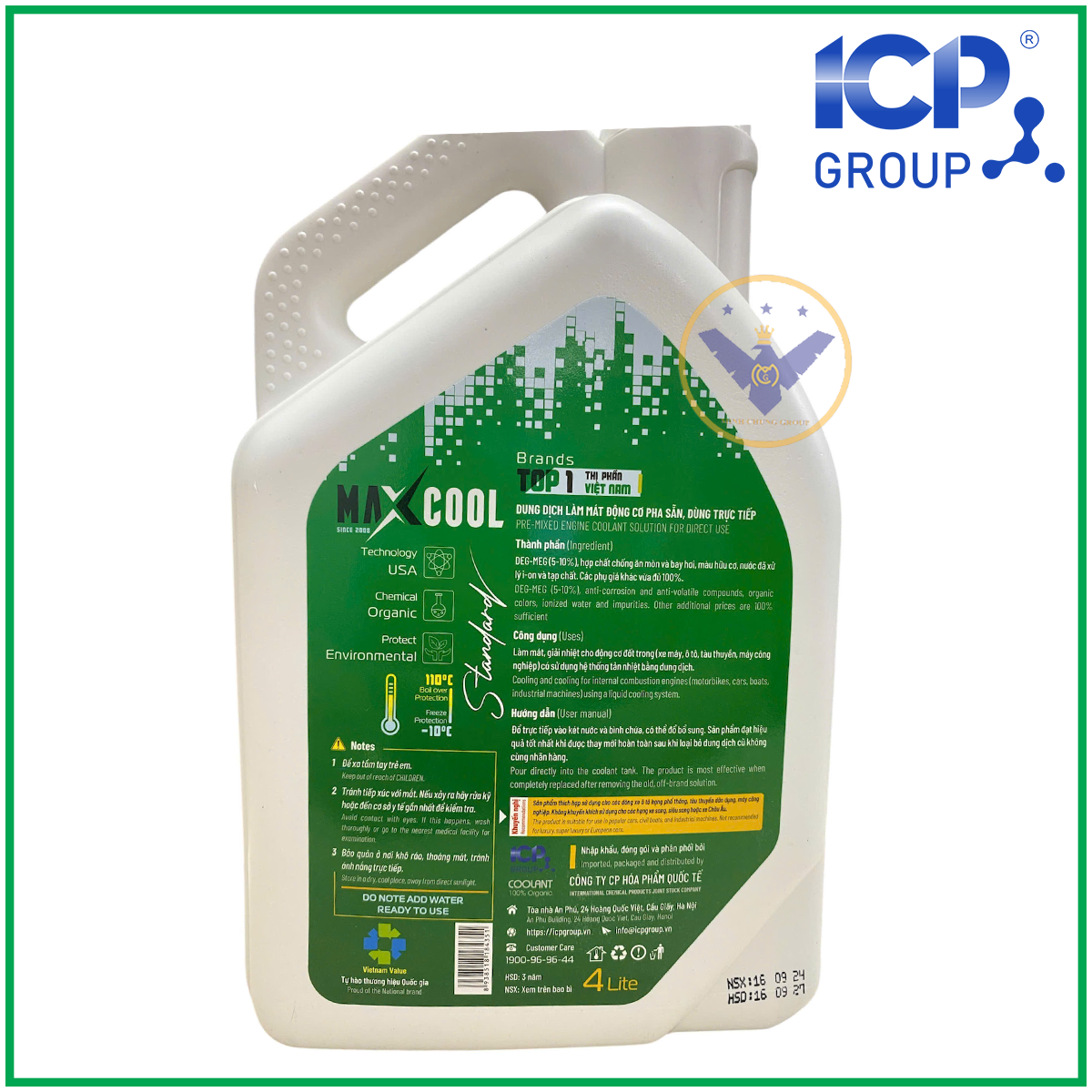 COMBO 2 can nước làm mát động cơ ô tô (màu xanh) Maxcool Stardard Can 4L