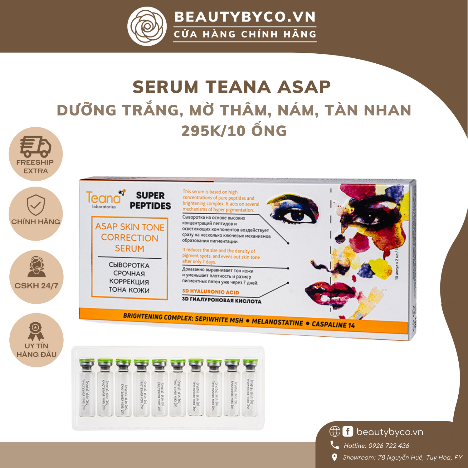 Serum TEANA ASAP Super peptide mờ thâm đen, thâm đỏ, nám tàn nhan hộp 10 ống