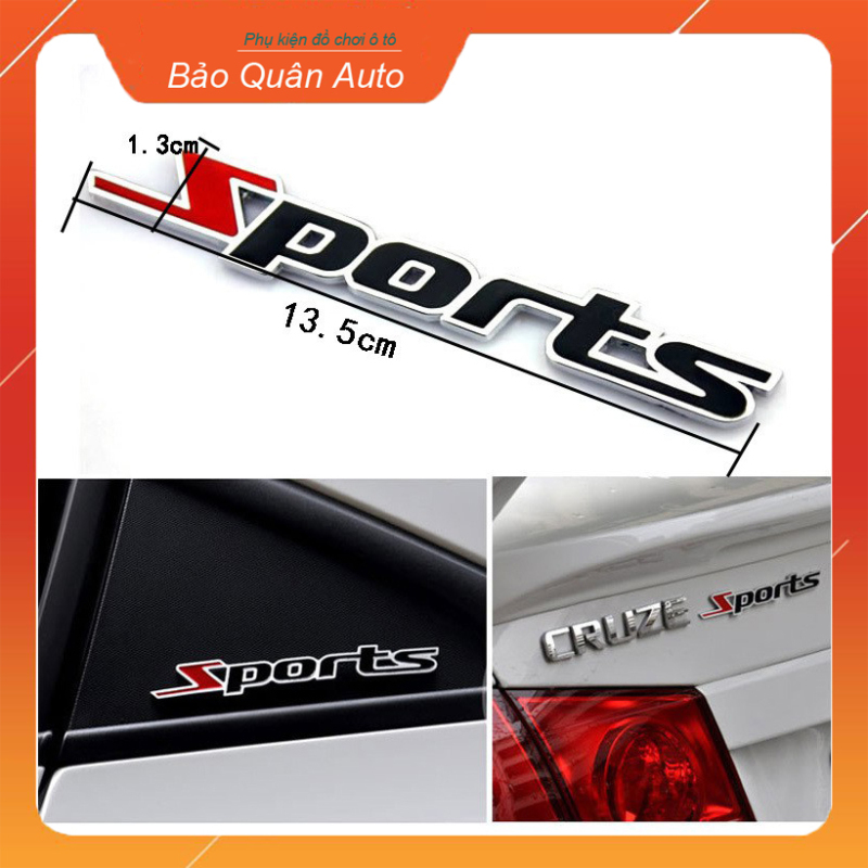 Logo SPORT kim loại chữ nổi trang trí ô tô xe máy