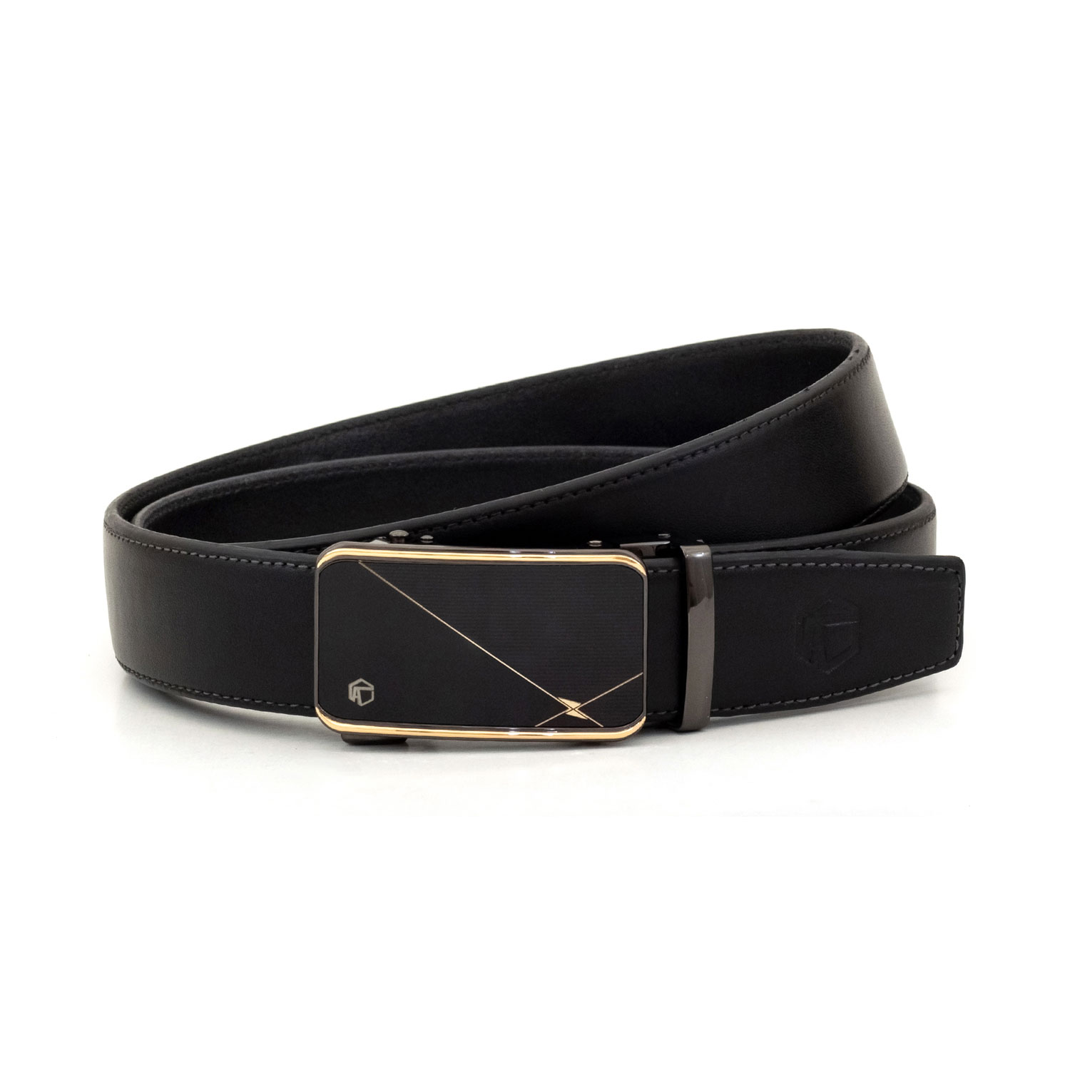 Thắt lưng khoá tự động da bò Nappa MNT4-17 khoá mặt kiếng vàng đen sang trọng, hai màu da đen nâu, Anh Tho Leather
