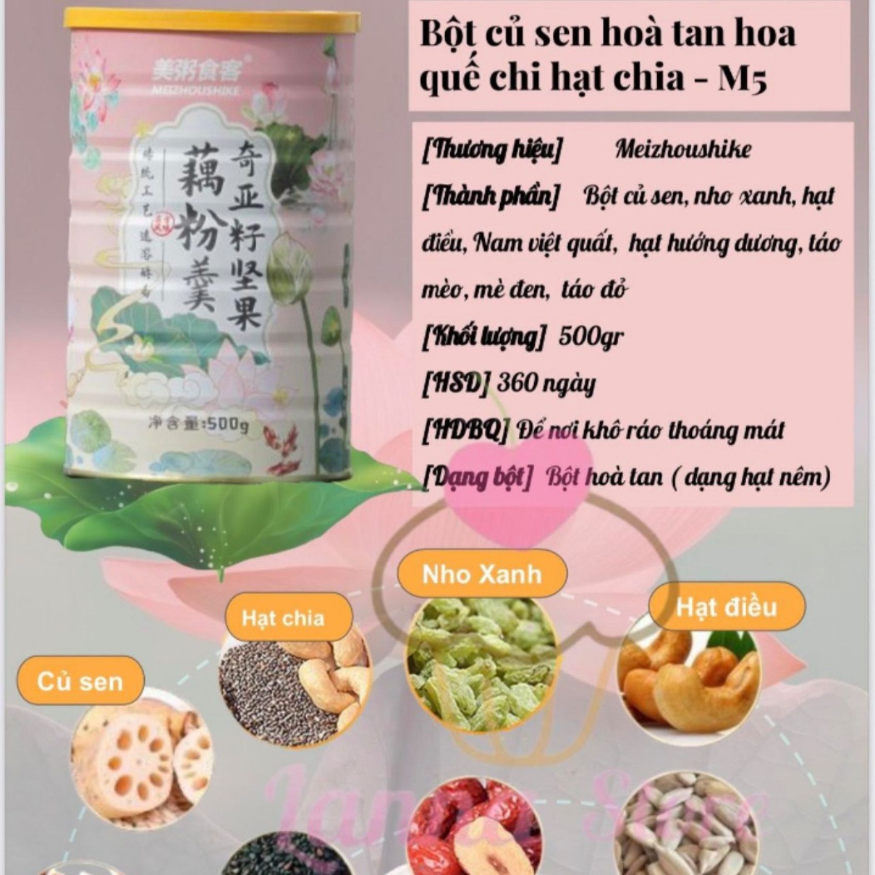 1 HỘP 500gr  Bột củ sen dưỡng nhan