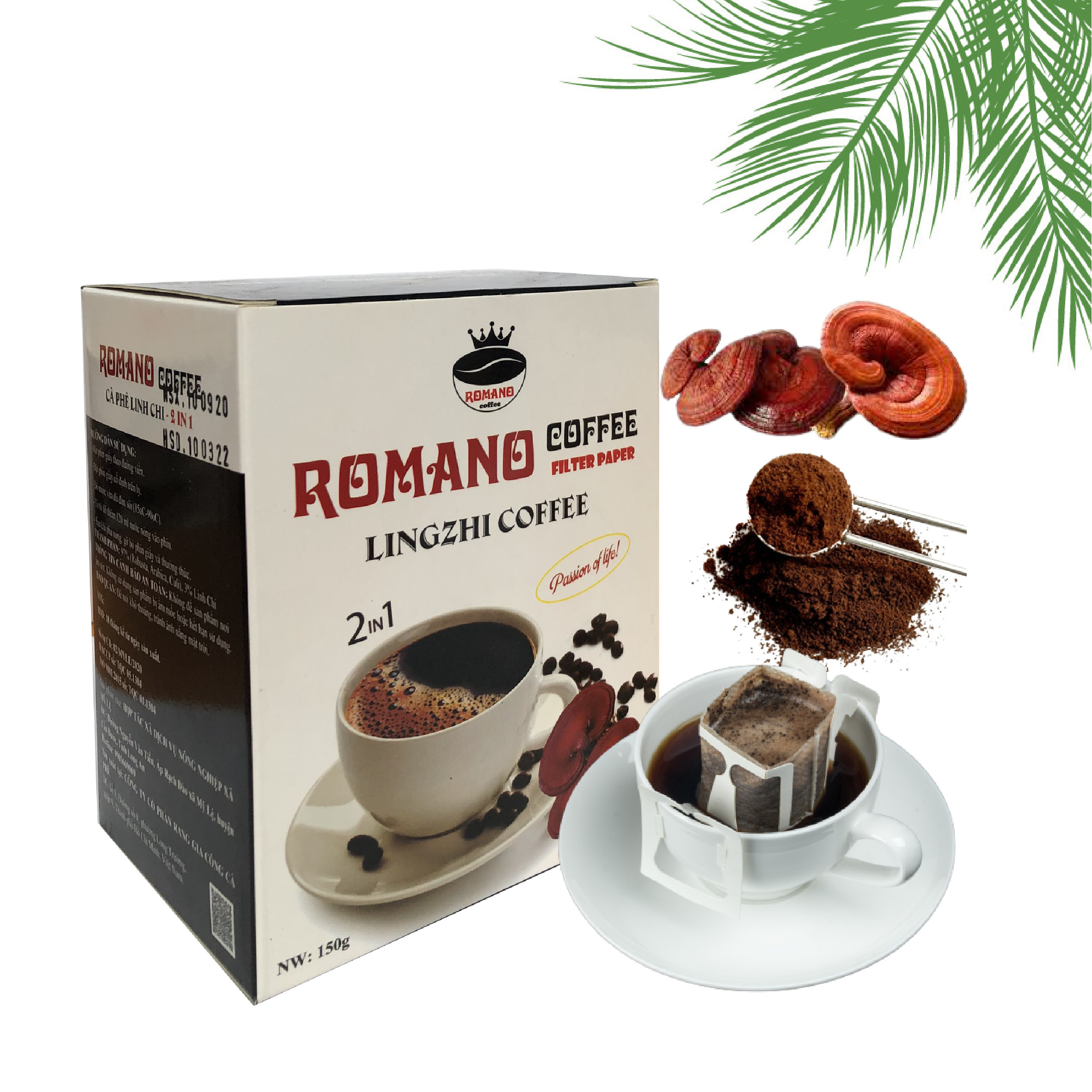 RomanoCoffee Cà phê Linh Chi 2in1 (Hộp 10 gói)