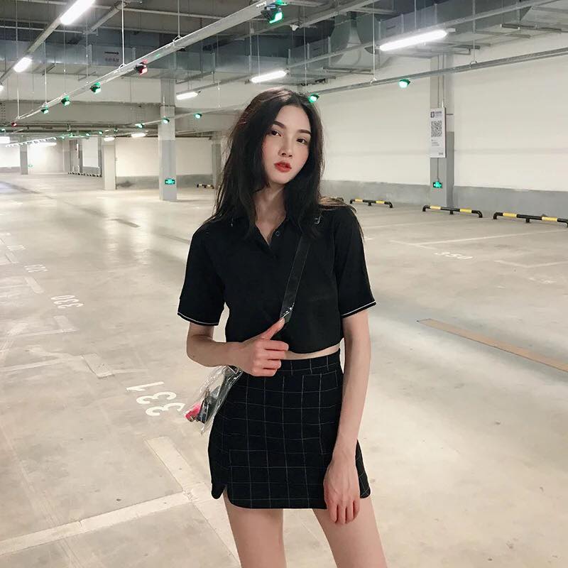 ÁO CROPTOP CÓ CỔ MÀU ĐEN THUN COTTON CỰC CHẤT