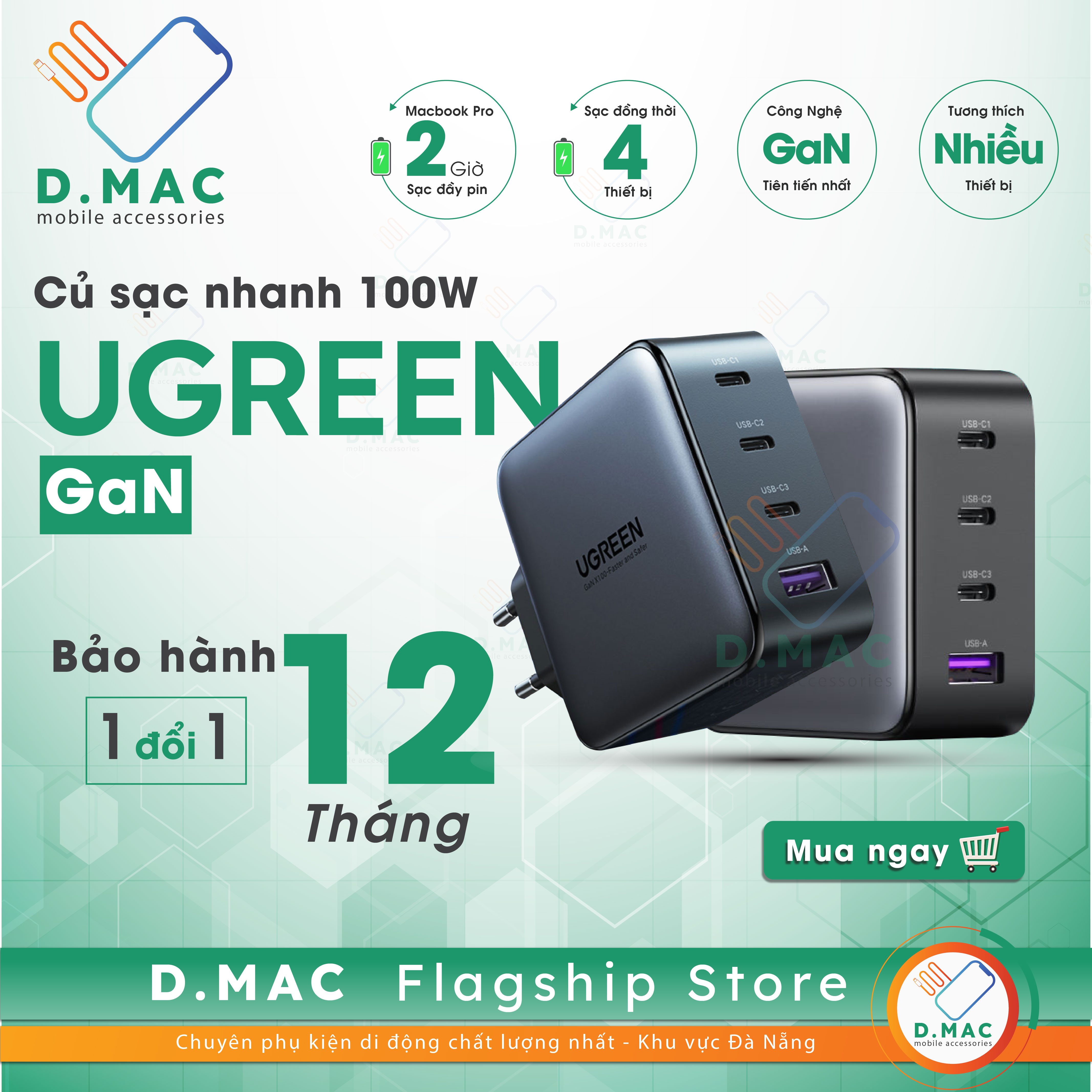 Củ Sạc GaN UGREEN 100w Wall Charger 3C 1A Model: CD226